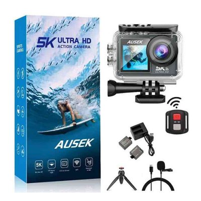 Ausek AT-M40R 5K Ultra HD Dual Screen 5K/4K Waterproof Action Camera With Extranal Microphone and Remote - Image 1