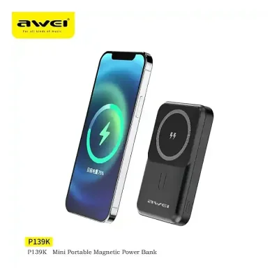 Awei P139K 10000mAh Portable Powerbank Magnetic Wireless - Image 1