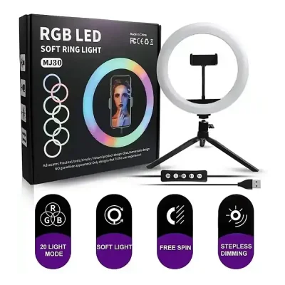 MJ30 soft ring light 13 Inch Selfie Desktop LED Ring Light RGB Color Light for Vlog YouTube Portrait Photography (No-stan) - Image 1