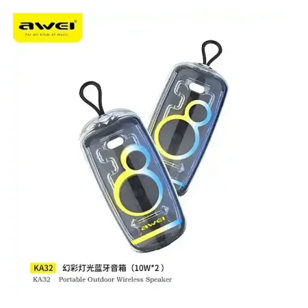 AWEI KA32 Waterproof Bluetooth Speaker TWS Pairing Music Player Subwoofer with Colorful Light