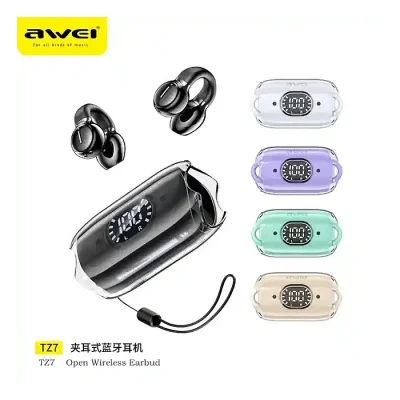 Awei TZ7 Soft Ear Clip-on Sports Wireless Headphones Bluetooth 5.3 Earphones Hifi Sound Earbuds With LED Digital Display - Image 1