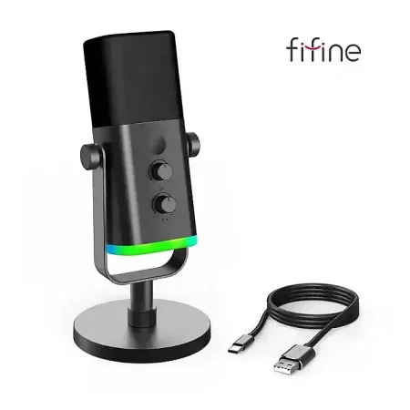 FIFINE AM8 RGB AmpliGame USB/XLR Dynamic Mic with Touch-mute, I/O Controls, Live Monitoring for Streaming