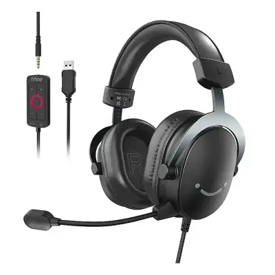 Fifine Ampligame H9 PC Gaming Headset, USB Headset with 7.1 Surround Sound, Detachable Microphone, Control Box, 3.5mm Headphones Jack, Over-Ear Wired Headset - Image 1
