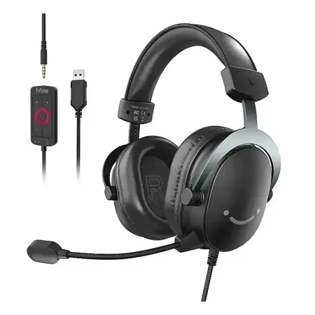 Fifine Ampligame H9 PC Gaming Headset, USB Headset with 7.1 Surround Sound, Detachable Microphone, Control Box, 3.5mm Headphones Jack, Over-Ear Wired Headset