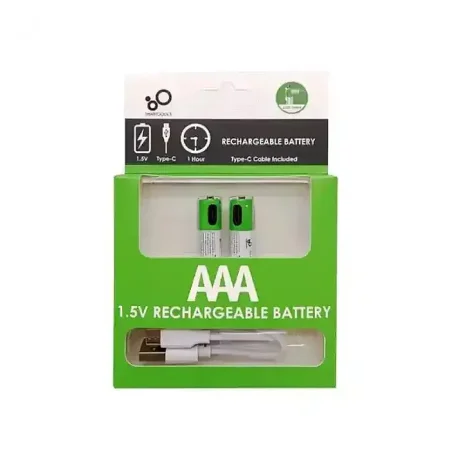 Smartoools 1.5V Type-C Rechargeable Batteries AAA (2-Pack) With Type-C Cable