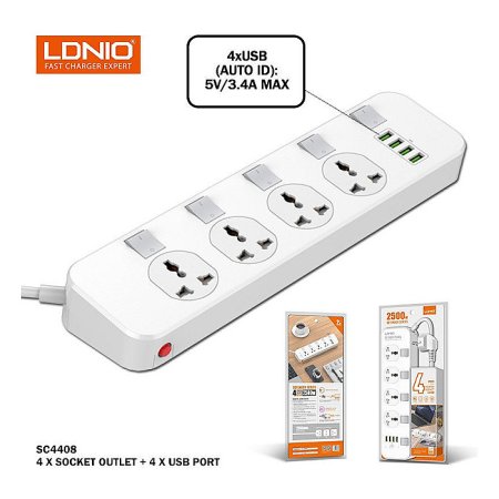 LDNIO SC4408 Power Strip 4 Port with 4 USB EU