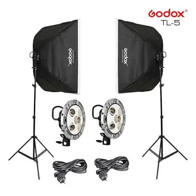 Godox TL-5 5in1 Bulb Head Multi-Holder Tricolor+Light Stand+softbox 60*60cm Camera Photography Lighting 2pcs Set