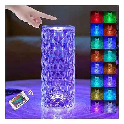 Crystal Rose Table Lamp Silver Lamp Touching Control with 16 Color Changing Night Light