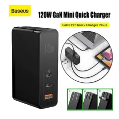 Baseus 120W GaN Mini Quick Charger Dual Type-C + USB-A Ports