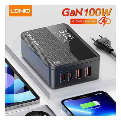 LDNIO A4809C GaN 100W USB-C Fast Charging 4 Port Adapter Wall Chargers with Voltage Display Desktop Charger