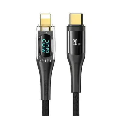 USAMS SJ589 Type-C To Lighting 20W Transparent Digital Display Cable (2 Meter)