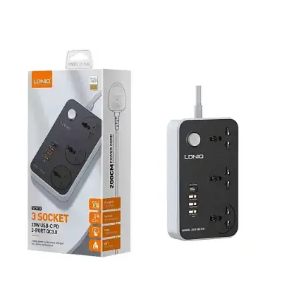 Ldnio SC3412 38W PD20W Power Strip 3 Socket Outlets anStrip 3 Socket Outlets and 3 QC 3.0 USBd 3 QC 3.0 USB
