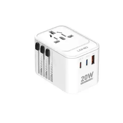 LDNIO Z9 Travel Converter Adapter Universal GaN 20W PD + QC3.0 3 USB Ports Fast Charging US/UK/EU/AU Sockets and Plugs