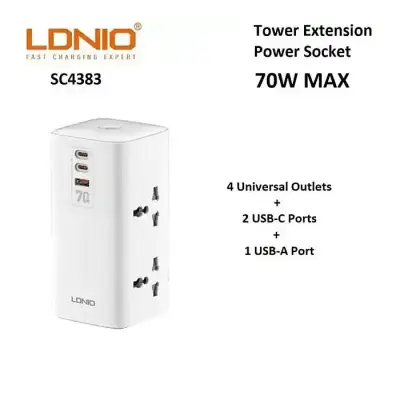 LDNIO SC4383 70W PD Adapter Multifunction Desktop Chargers Power Strip and USB Ports -2M Power Cord (EU Plug)
