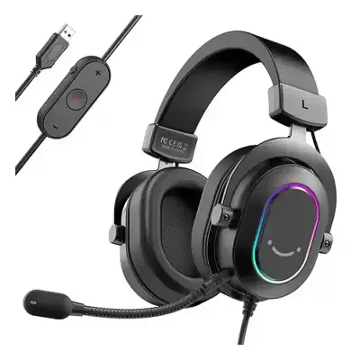 FIFINE H6 USB Headset with 24-bit, 7.1 Surround Sound, EQ modes, RGB, Volume & Mute Control, Detachable Mic