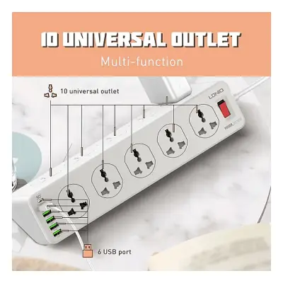LDNIO SC10610 30W 6 Port Power Strip With 10 Outlets Surge...