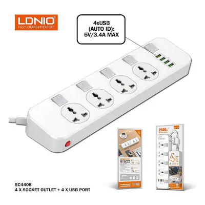 LDNIO SC4408 Power Strip 4 Port with 4 USB EU